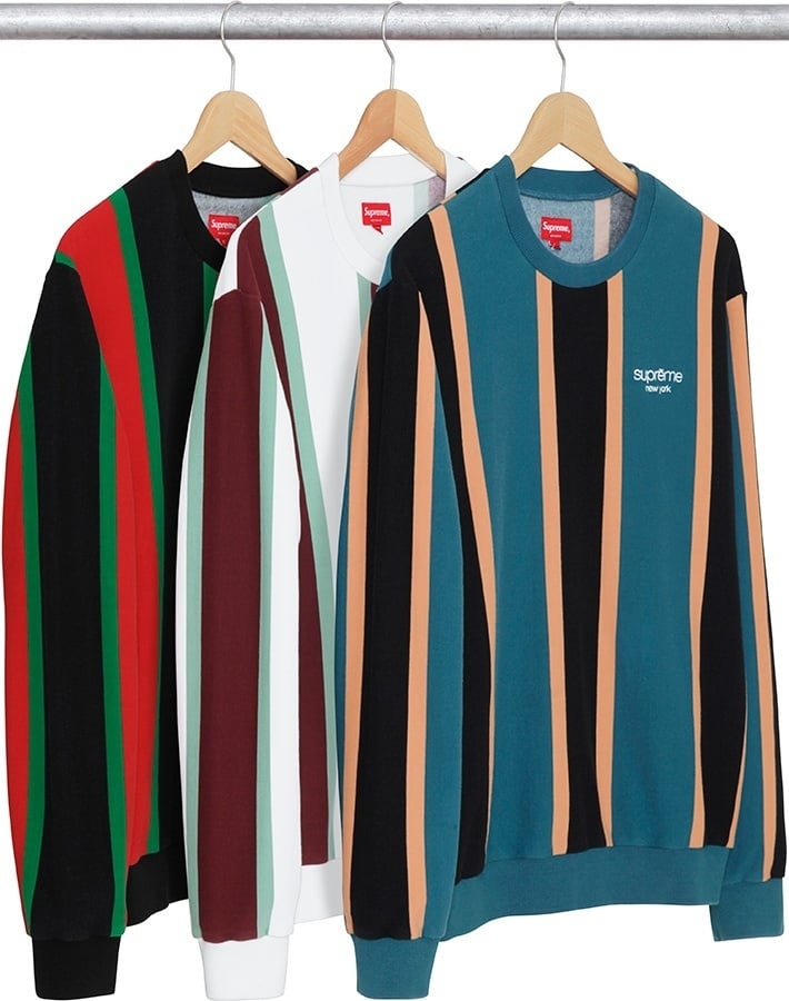 Vertical Striped Pique Crewneck